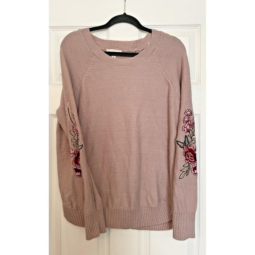 Cloudβ Chaser Embroidered Floral Sleeve Pullover Sweater X Large XL Pink cozy